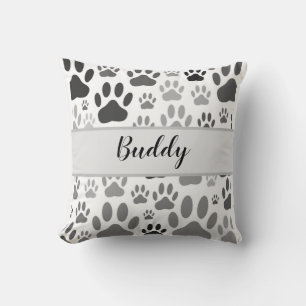 Dog Paw Prints All Over Custom Dog Name Cushion