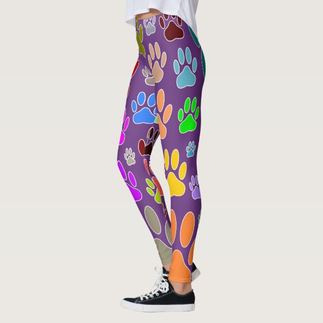 Dog Paw Prints All Over Purple Leggings (Left)