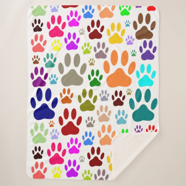 Dog Paw Prints All Over Sherpa Blanket (Front)