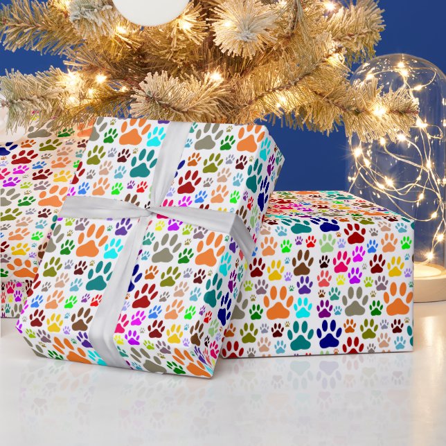 Dog Paw Prints All Over Wrapping Paper (Holidays)