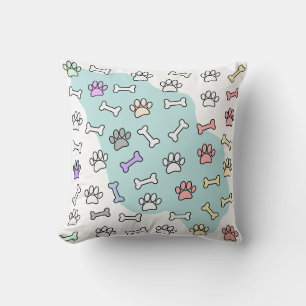 Dog Paw Prints And Bones Art Pattern Cushion