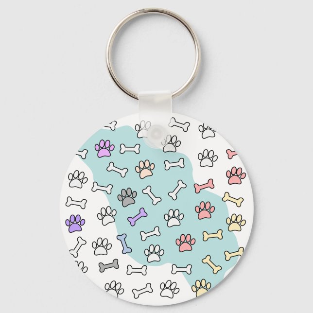 Dog Paw Prints And Bones Art Pattern Key Ring (Front)