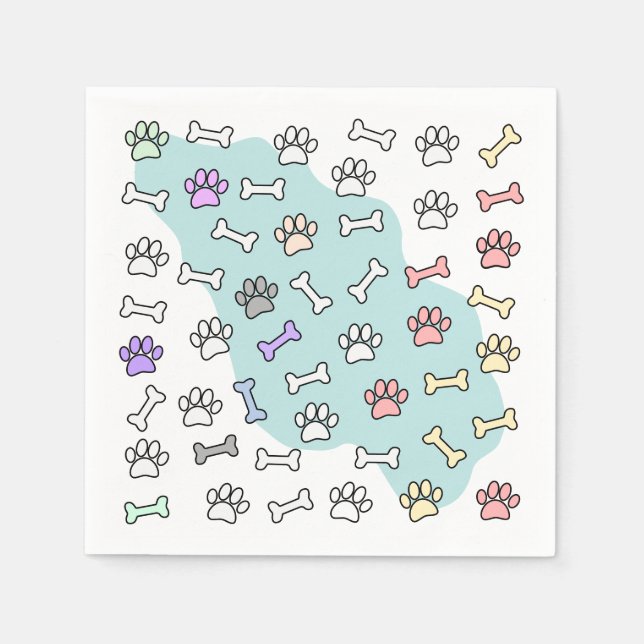 Dog Paw Prints And Bones Art Pattern Napkin (Front)