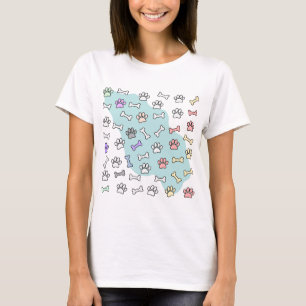 Dog Paw Prints And Bones Art Pattern T-Shirt