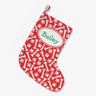 Dog Paw Prints and Bones Christmas Stocking