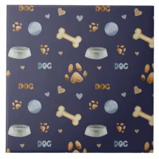 Dog Paw Prints and Bones Cute Ceramic Tile