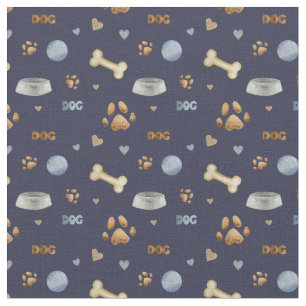 Dog Paw Prints and Bones Cute Fabric