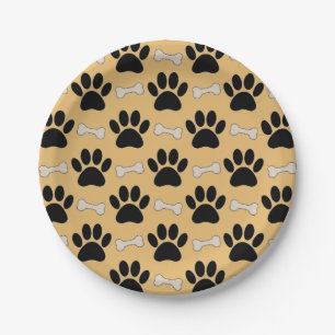 Dog Paw Prints And Bones Paper Plate