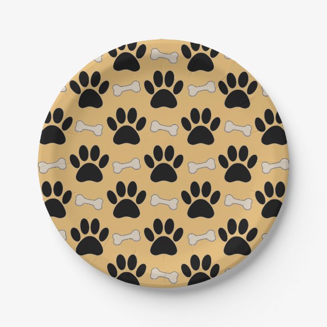 Dog Paw Prints And Bones Paper Plate (Front)