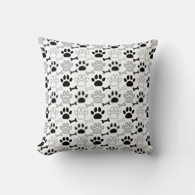 Dog Paw Prints and Bones Pattern Cushion (Front)