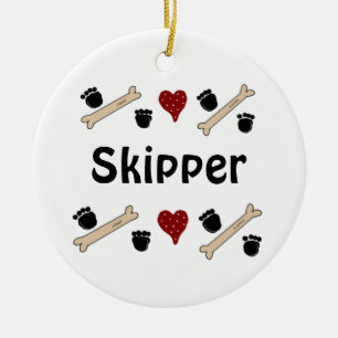 Dog Paw Prints and Bones with Name Ceramic Ornament