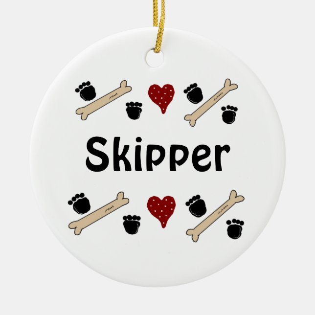 Dog Paw Prints and Bones with Name Ceramic Ornament (Front)