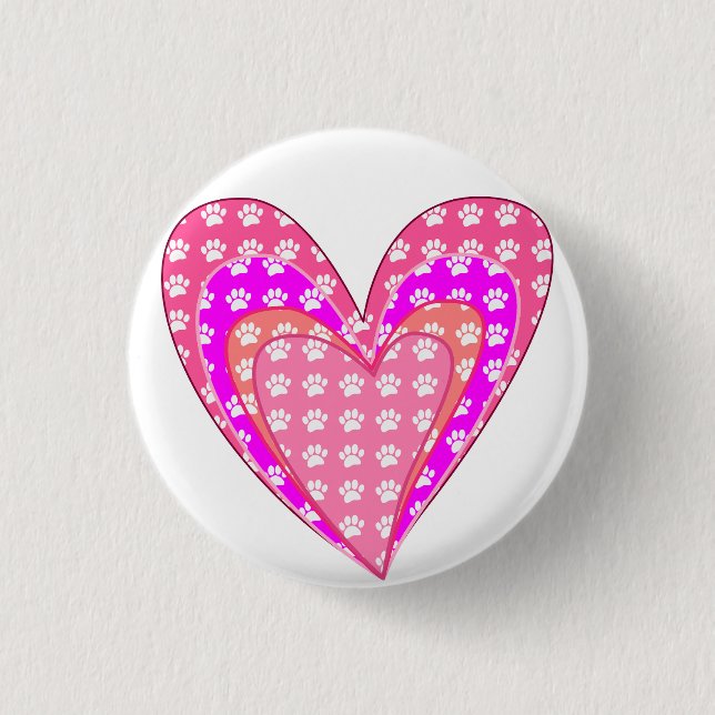 Dog Paw Prints And Pink Hearts 3 Cm Round Badge (Front)