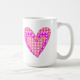 Dog Paw Prints And Pink Hearts Coffee Mug