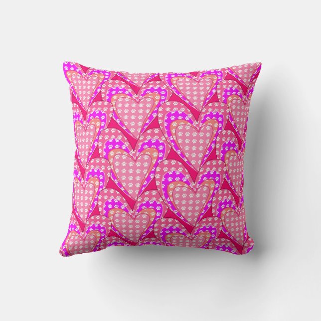 Dog Paw Prints And Pink Hearts Pattern Cushion (Back)