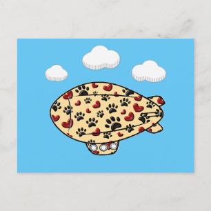 Dog Paw Prints And Red Hearts Custom Blimp Postcard