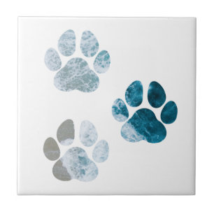 Dog Paw Prints - Beach Waves and Sand Beach Ceramic Tile