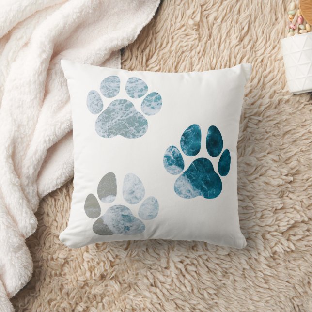 Dog Paw Prints - Beach Waves and Sand Beach Cushion (Blanket)