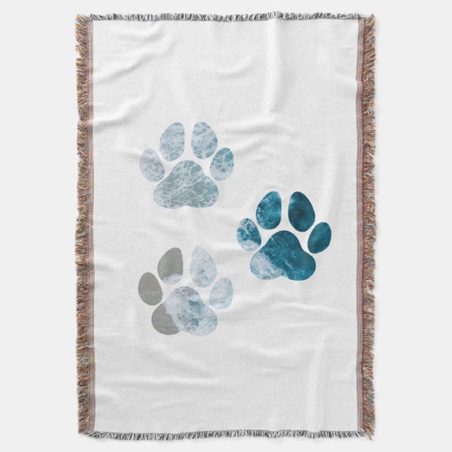 Dog Paw Prints - Beach Waves and Sand Throw Blanket (Front Vertical)