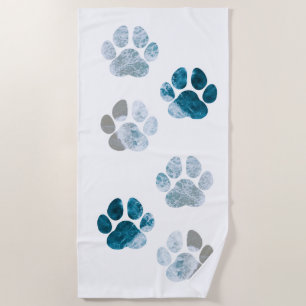 Dog Paw Prints - Beach Waves and Sand Towel