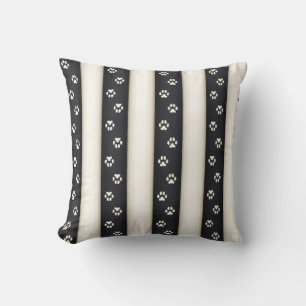 Dog Paw Prints Black & Antique White Pet Lover's Cushion