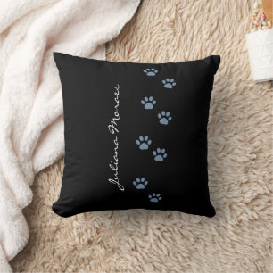 Dog paw prints, black & personalised cushion
