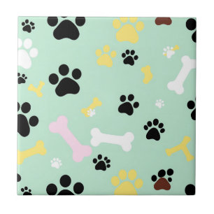 Dog Paw Prints Bones Pattern Ceramic Tile