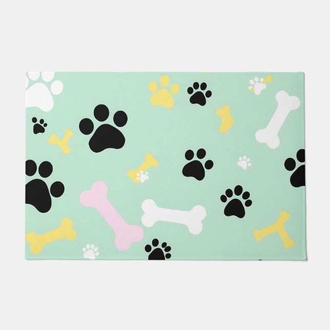 Dog Paw Prints Bones Pattern Doormat (Front)