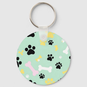 Dog Paw Prints Bones Pattern Key Ring