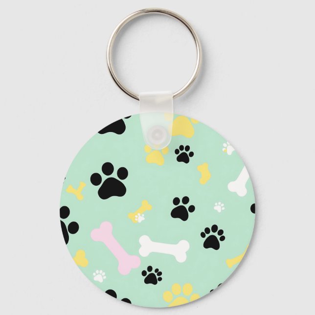 Dog Paw Prints Bones Pattern Key Ring (Front)