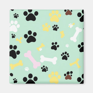 Dog Paw Prints Bones Pattern Magnet