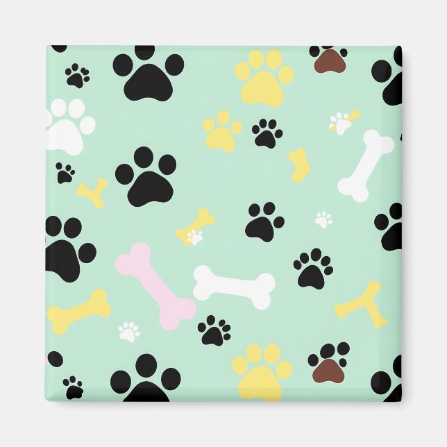 Dog Paw Prints Bones Pattern Magnet (Front)