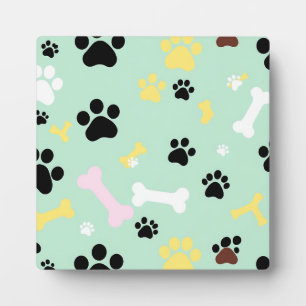 Dog Paw Prints Bones Pattern Plaque