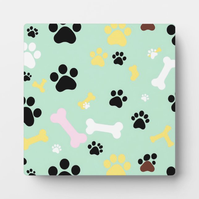 Dog Paw Prints Bones Pattern Plaque (Front)