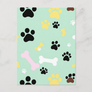 Dog Paw Prints Bones Pattern Postcard