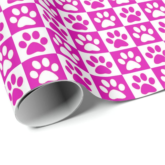 Dog Paw Prints bright pink and white Wrapping Paper (Roll Corner)