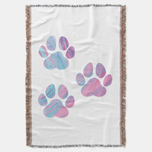 Dog Paw Prints - Colorful Paint Swirls Throw Blanket