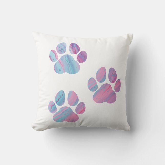 Dog Paw Prints - Colourful Paint Swirls Cushion (Front)
