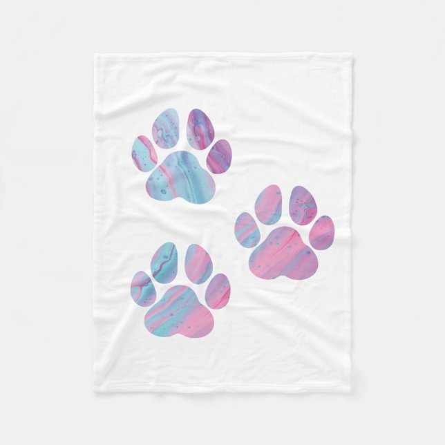 Dog Paw Prints - Colourful Paint Swirls Fleece Blanket (Front)