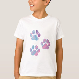 Dog Paw Prints - Colourful Paint Swirls T-Shirt
