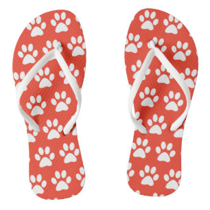 Dog Paw Prints Cute Fun Animal Pattern Red White Thongs