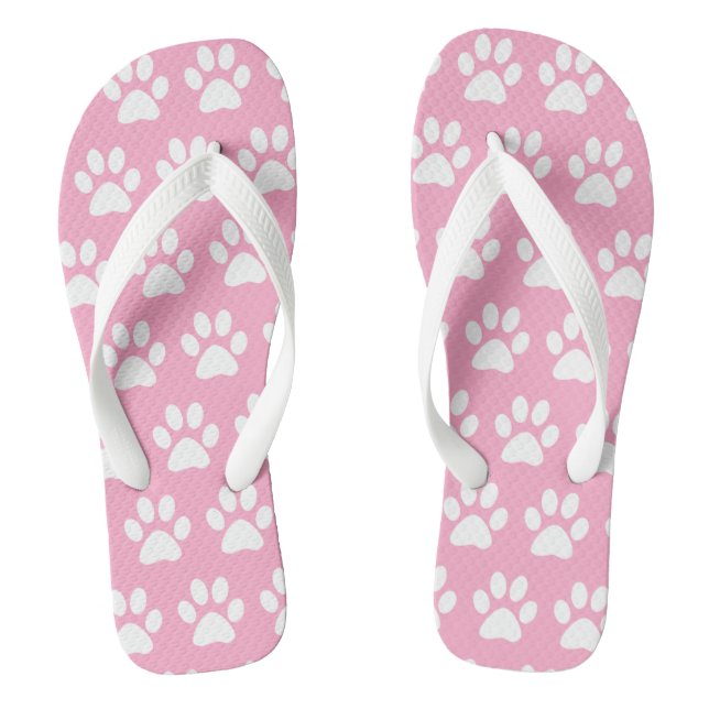 Dog Paw Prints Cute Pattern Pink Summer Beach      Thongs (Footbed)