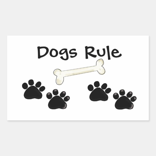 Dog Paw Prints Dogs Rule Rectangular Sticker (Front)