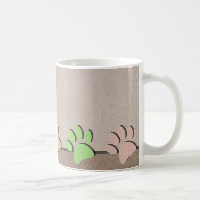 Dog Paw Prints Faux Kraft Paper Texture Coffee Mug (Right)