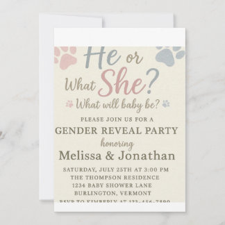 Dog Paw Prints Gender Reveal Invitation