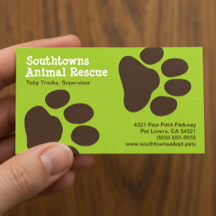 Dog Paw Prints Green and Brown Pet Care Animals Business Card