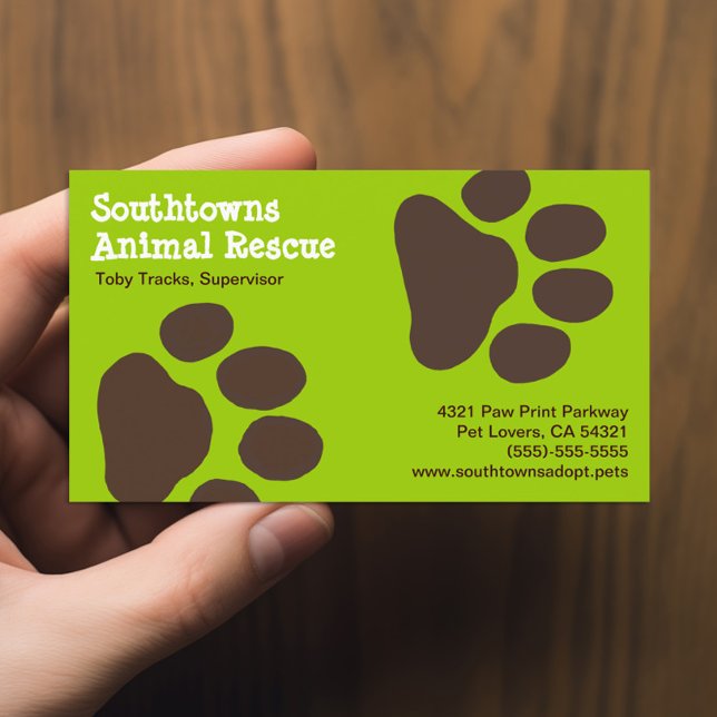 Dog Paw Prints Green and Brown Pet Care Animals Business Card (Creator Uploaded)
