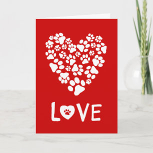 Dog Paw Prints Heart Valentine's Day Love Card