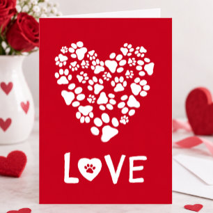 Dog Paw Prints Heart Valentine's Day Love Card