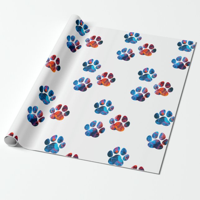 Dog Paw Prints - Ink in Water Wrapping Paper (Unrolled)